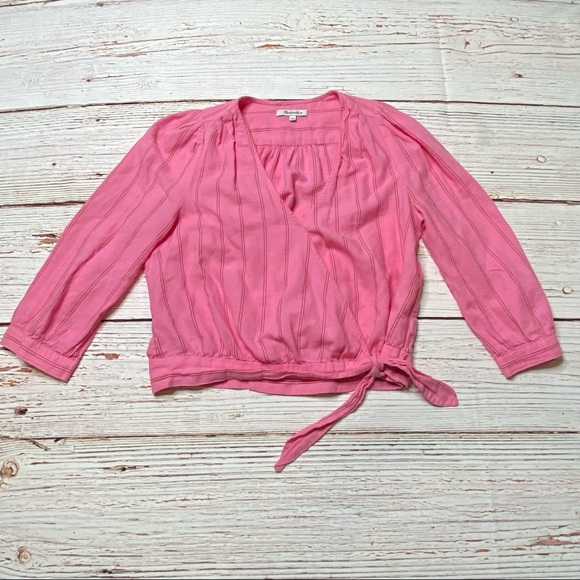 Madewell Pink Wrap Top in Cecilia Stripe Sz S - Picture 6 of 14
